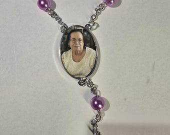 Personalized Photo Rosary for Car, Rearview Mirror Rosary, Keepsake