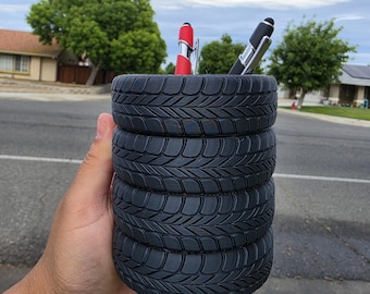 3D Printed Tire Pen Holder – 4 Stack Tire Desk Organizer | Car Salesman | Father's Day Gift | Car Lover Gift | Mechanic Desk Accessory
