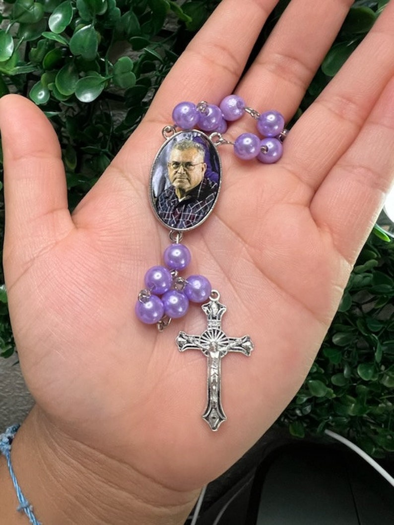 Memorial rosary, Memorial Gift, Personalized rosary with picture, Rosario personalizado con foto, Personalized Keepsake Custom rosary zdjęcie 2