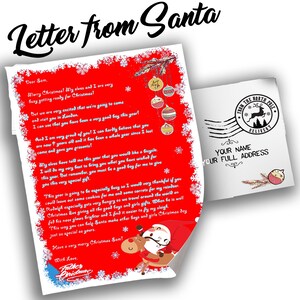 Carta personalizada de Papá Noel, carta del Polo Norte, firmada por Papá Noel, póster enmarcado de la gruta del duende del trineo del reno Rodolfo