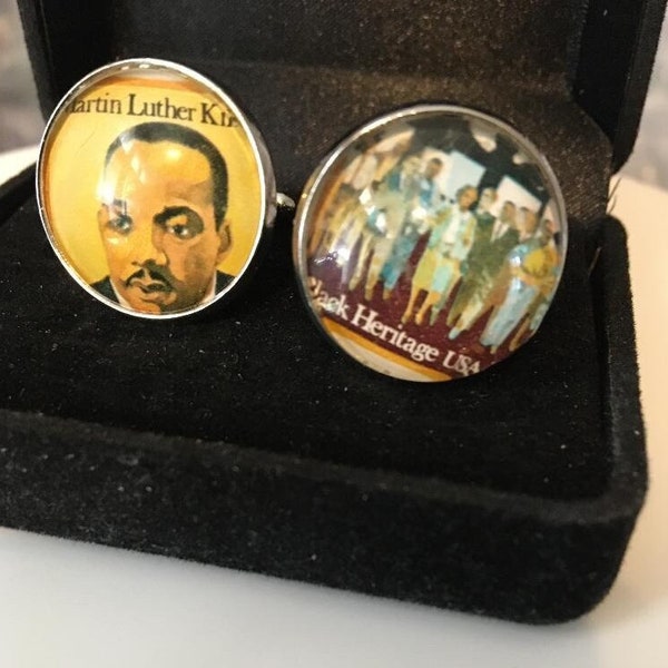 MLK Martin Luther King stamp Black Heritage Handmade Cuff Links Weddings Grooms Anniversary Men Jewelry For Him.  Made with real US stamps