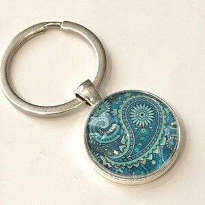 Blue Paisley Key chain Your choice of size Birthday Gift, Housewarming, Graduation Gift