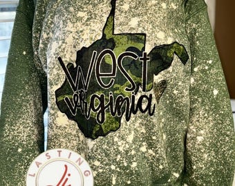 West Virginia Camouflage Pullover / gebleichtes Sweatshirt Geschenk für sie Camouflage wv Zustand / fast Zuhause wv