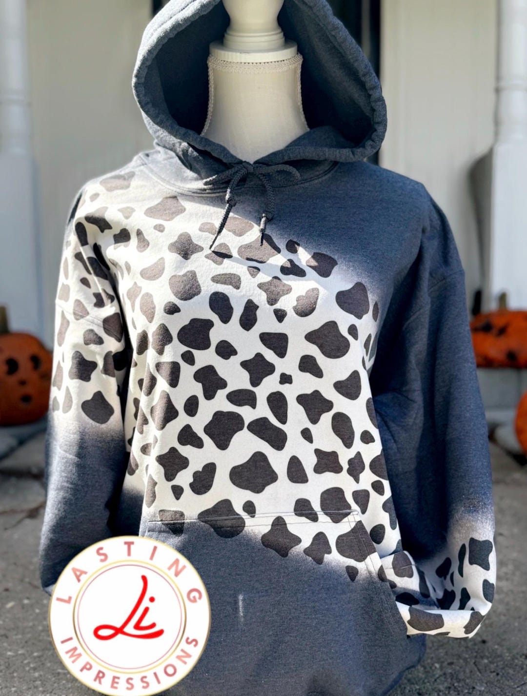 Cow Print Zipper Front Plush Tops