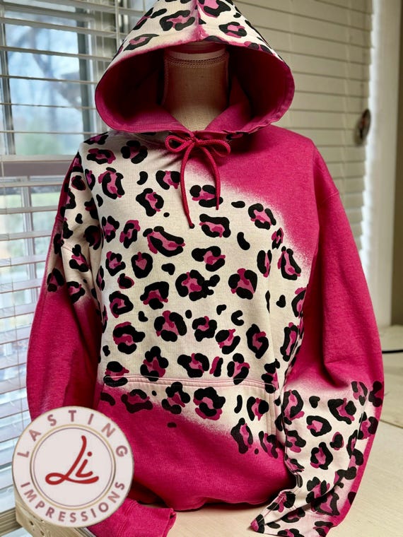 Pink Leopard Print Gift Mom Hoodie/leopard Cheetah Bleached Hooded