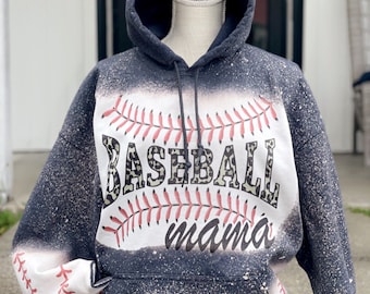 Sudadera con capucha blanqueada de mamá beisbolista/sudadera de mamá beisbolista