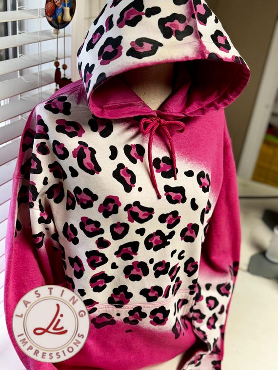 Pink Leopard Print Gift Mom Hoodie/leopard Cheetah Bleached