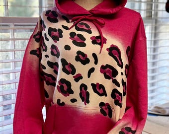 Pink leopard print gift mom hoodie/leopard cheetah   bleached hooded sweatshirt/ leopard print  gift/ leopard gift/ mom gift/ custom