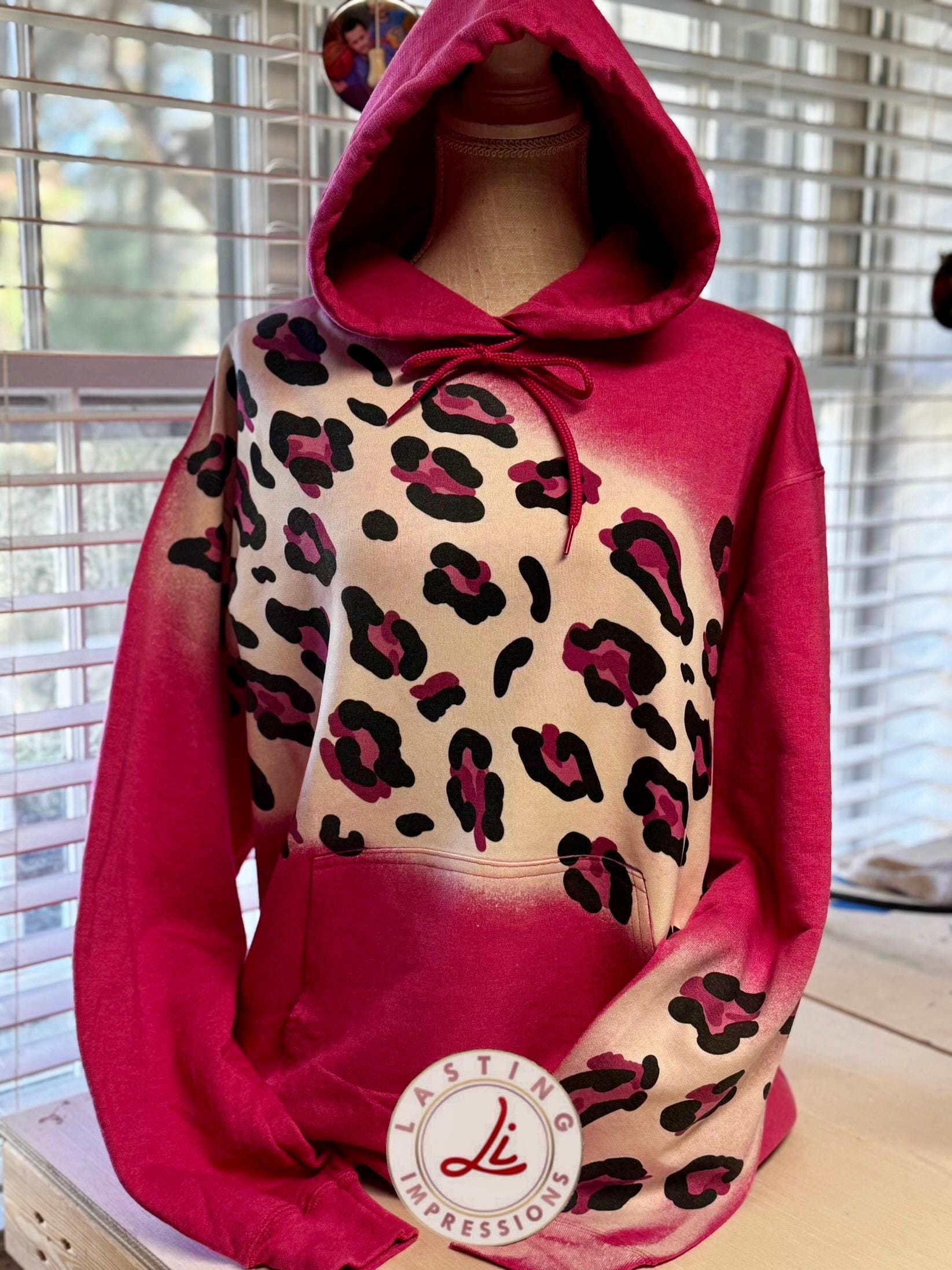 Pink Leopard Print Gift Mom Hoodie/leopard Cheetah Bleached Hooded
