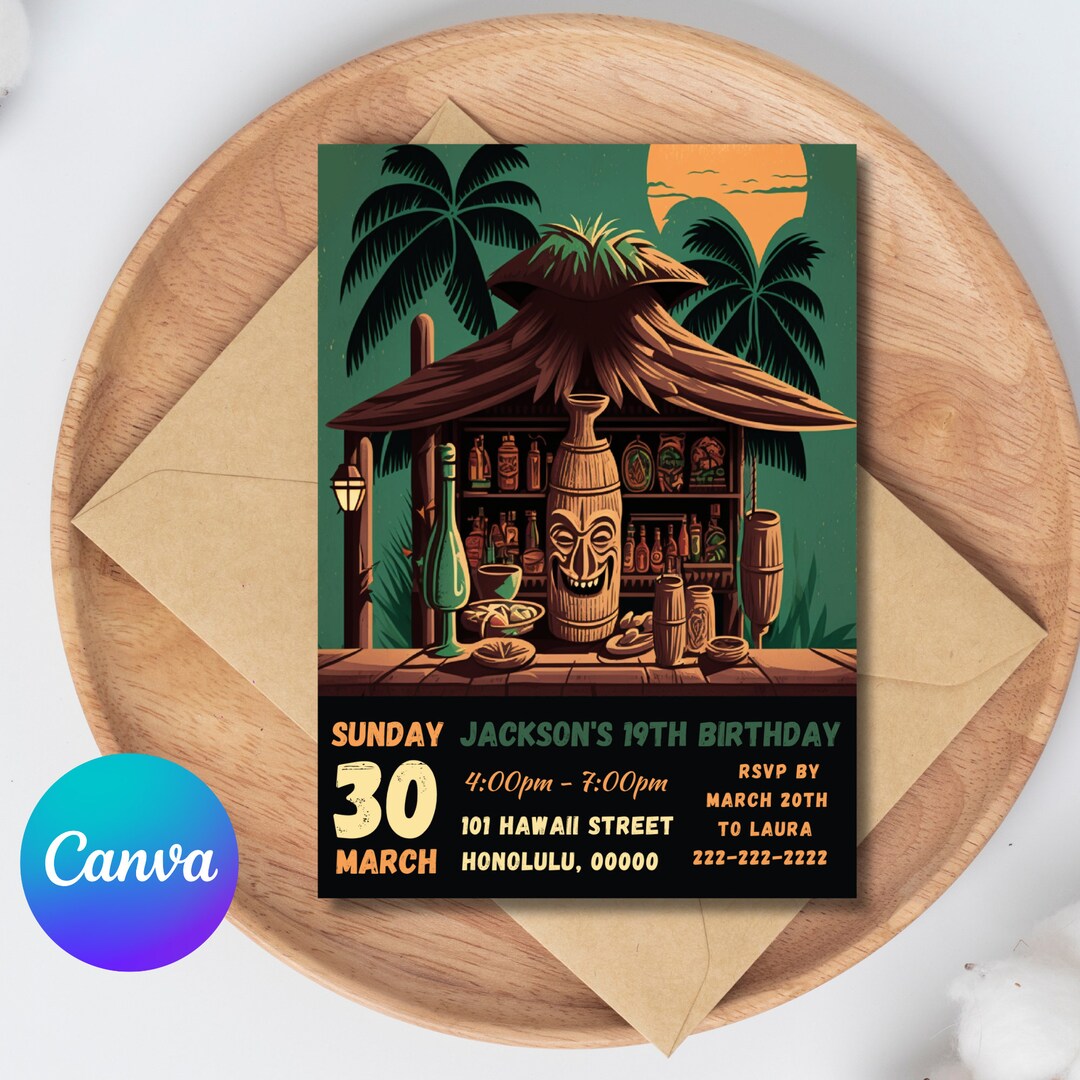 Tiki Party Invitation Aloha Invitation Hawaii Invitation Etsy