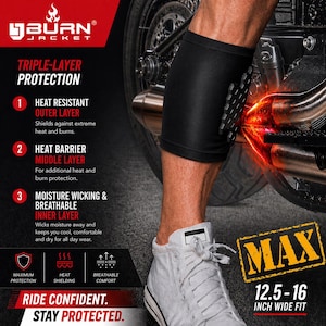 Puede incluir: Protector de pierna de moto negro con protección de triple capa, diseñado para proteger contra el calor y las quemaduras. Cuenta con una capa exterior resistente al calor, una capa intermedia de barrera térmica y una capa interior que absorbe la humedad. Diseñado para un ancho de 31.75-40.64 cm.