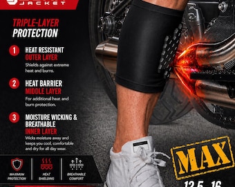 Protection anti-brûlure pour pot d'échappement de moto BurnJacket MAX : protection MAX à triple couche pour les jambes (mollet de 12,1 à 16,5 po.)