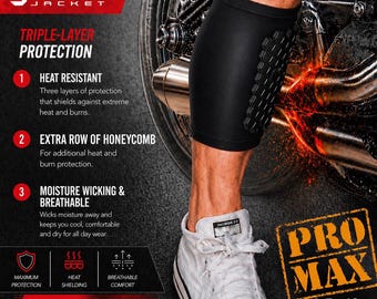 BurnJacket PRO-MAX Motorcycle Calf Guard: Triple Layer Exhaust Burn Protection (13.5-18 Inch)