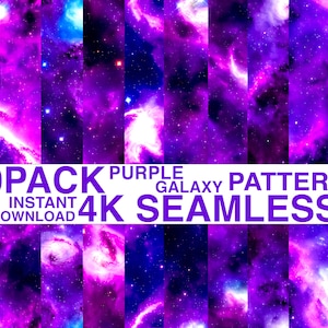 10 PACK - Purple Galaxy Watercolor Patterns - 4K Seamless |Galaxy Digital Paper, Printable Paper, Instant Download, Seamless Pattern, Nebula