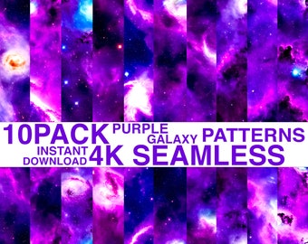 10 PACK - Purple Galaxy Watercolor Patterns - 4K Seamless |Galaxy Digital Paper, Printable Paper, Instant Download, Seamless Pattern, Nebula