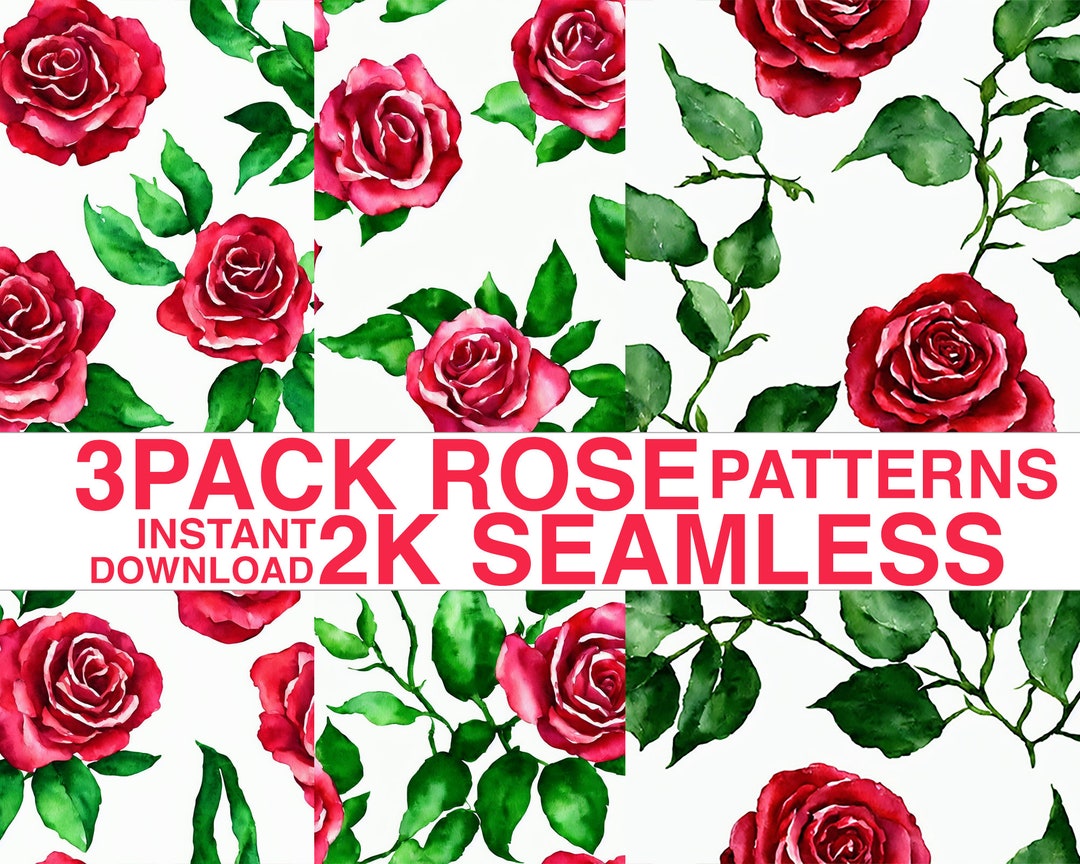 3 PACK - Rose Patterns - 2K Seamless | Floral Digital Paper, Printable ...