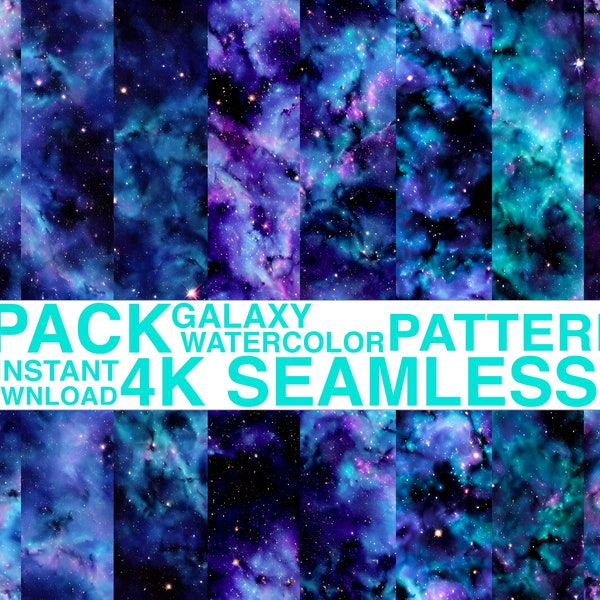 8 PACK - Galaxy Watercolor Patterns - 4K Seamless | Galaxy Digital Paper, Printable Paper, Instant Download, Seamless Pattern, Nebula, Space