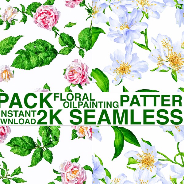 2 PACK - Floral Oilpainting Patterns - 2K Seamless | Floral Digital Paper, Printable Paper, Instant Download, Seamless Pattern, Floral, Oil