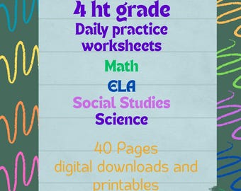 Megapaquete de hojas de trabajo de 4.º grado: Práctica diaria de matemáticas, ELA, ciencias y estudios sociales (imprimible)