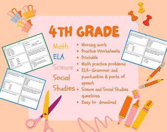 4th Grade Morning Work | Daily Warm-Up Worksheets for Math, ELA, Science & Social Studies