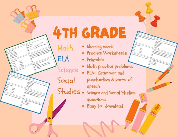 4th Grade Morning Work | Daily Warm-Up Worksheets for Math, ELA, Science & Social Studies