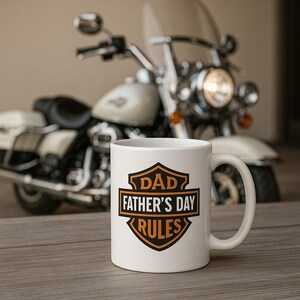 Harley Davidson Father's Day Ceramic Mug, Gift for Motorcycle Loving Dad, Coffee Cup for Biker Papa, Custom Harley Mug, 11oz 15oz Coffee Mug