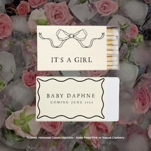 Bow Design Customizable Matchbox Template, Baby Shower Matchbooks Party Favor, Digital Download Bow Graphic Gender Reveal Girl