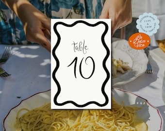 Customizable Wavy Border Table Number Downloadable, Editable Template Dinner Party Squiggle Design