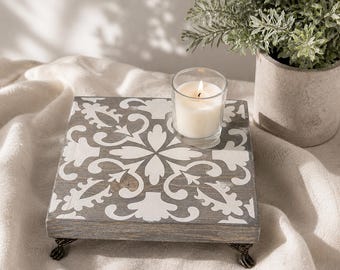 Boho Wood Riser: Decorative Candle & Soap Display Tray