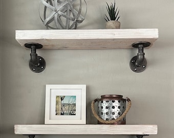 Industrial Floating Shelves, Stylish Metal and Wood Shelving Unit for a Modern Farmhouse Look, Metal and Wood Open Shelf, Handcrafted Shelf