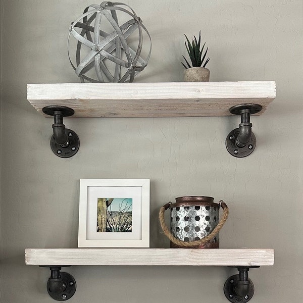 Industrial Floating Shelves, Stylish Metal and Wood Shelving Unit for a Modern Farmhouse Look, Metal and Wood Open Shelf, Handcrafted Shelf