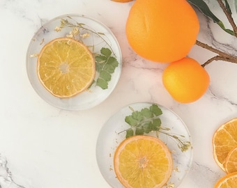 Orange Citrus Decor, Dried Citrus Gifts, Resin Coaster Set, Table Decor for a Wedding, Fruit Home Decor, Set of Coasters, CST