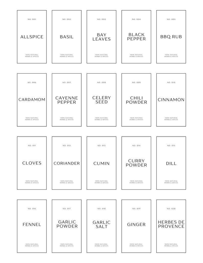 Spices Labels Rectangle Minimalist Spice Jar Labels Printable | EDITABLE Herb and Spice Labels ...
