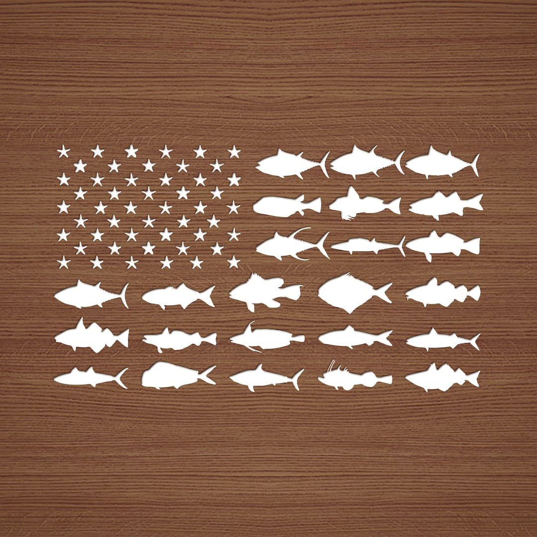 American Fish Flag Vinyl Sticker, American Flag Fishing Window