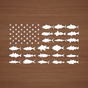 American Fish Flag Vinyl Sticker, American Flag Fishing Window Decal