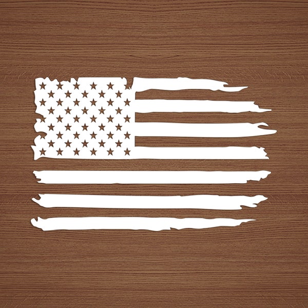 Tattered US Flag Vinyl Sticker, American Flag Window Decal