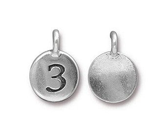 TierraCast 11mm Antique Silver Plated Number 3 Charm