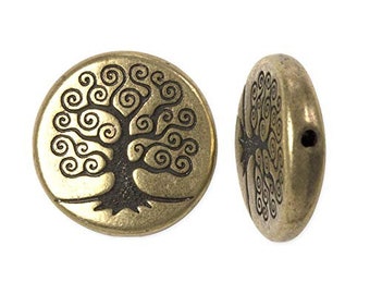 TierraCast Tree of Life Puffed Bead 15mm Pewter Brass Oxide