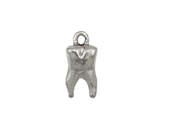 Tooth Charm 16mm Pewter Antique Silver Plated