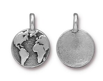Earth Charm with Loop 11.6mm Antique Silver Plated