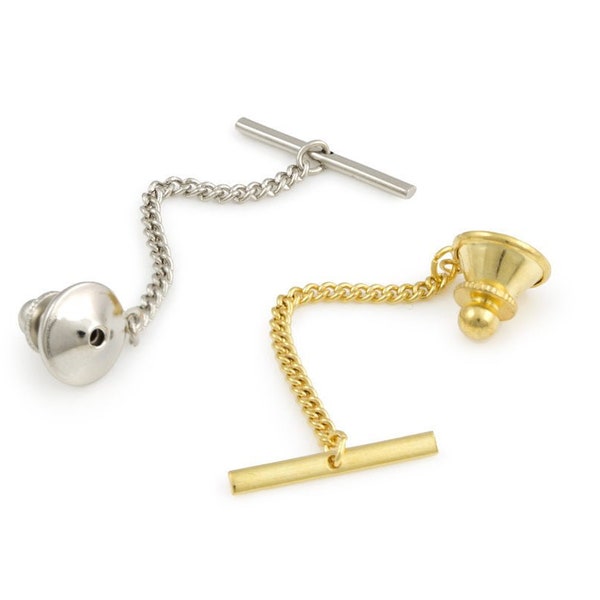 Tie Tack Clutch with Chain Assortment - One Silver Color & One Gold Color Tie Tack Back with Chain and Bar