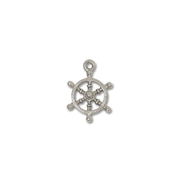 Charm for Jewelry Making - Ship's Wheel 14x13mm Pewter Antique Silver Plated (1-Pc)