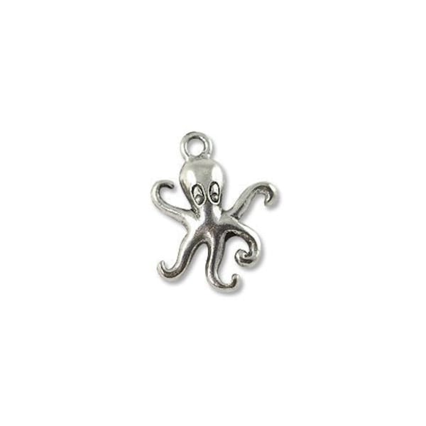 Charm for Jewelry Making - Octopus 20x15mm Pewter Antique Silver Plated (1-Pc)