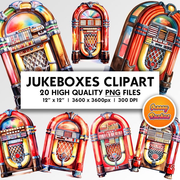 Jukeboxes Clip Art Set Digital Art Scrapbooking ClipArt Watercolor Style Personal Printable Commercial Clipart Water Color Vintage Jukebox