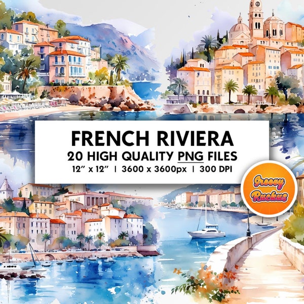 French Riviera Clip Art Set Digital Art Scrapbooking ClipArt Illustrations Style Personal Printable Commercial France ClipArt French Riviera