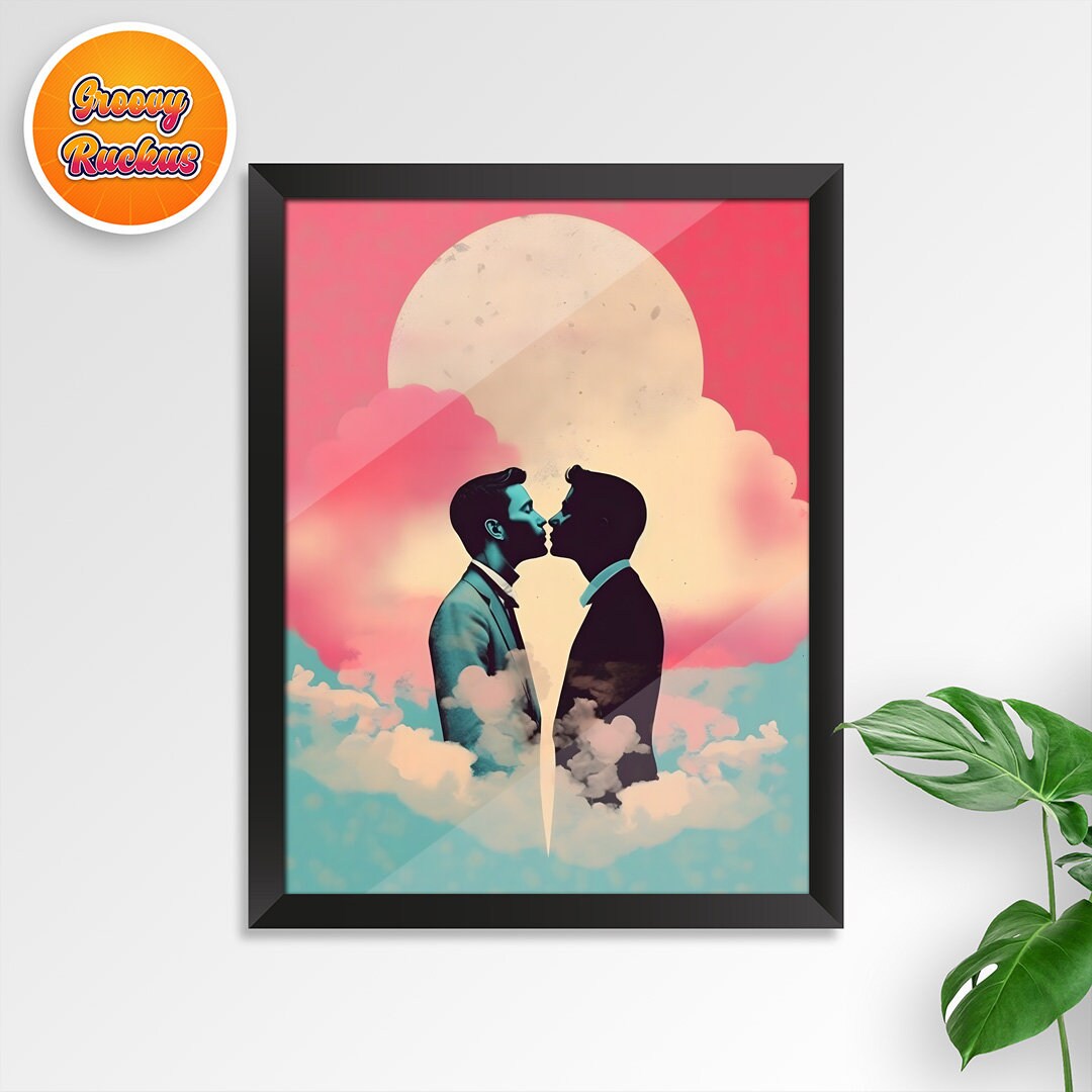Gay Art Digital Print Two Men Printable Poster Art Bedroom Stylized ...