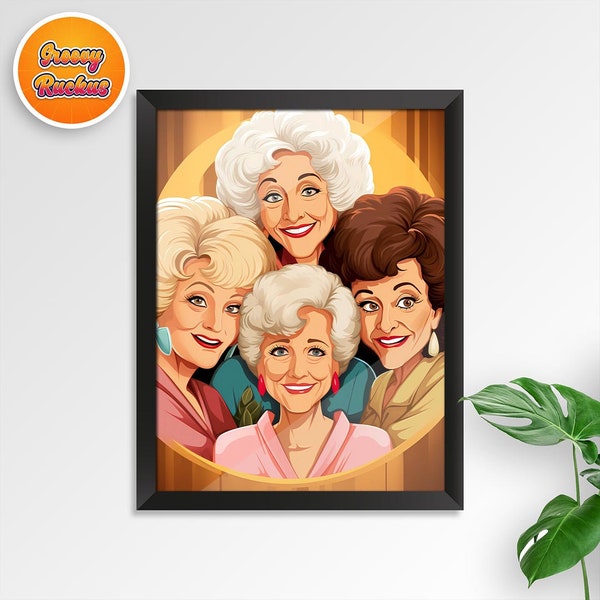 The Golden Girls Fan Art Digital Poster Print Home Decor Wall Art Illustration Cartoon Style Digital Print TV Series Poster Illustration Art