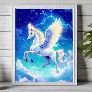 pegasus wall art,  winged horse poster, pegasus decor, mythical print, fantasy decor, fairytale horse wall art, majestic pegasus poster 215