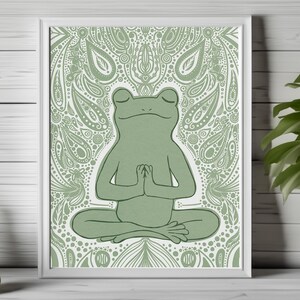 meditative frog, zen frog wall art, yoga animal print, mindfulness decor, spiritual frog print, boho zen, Spiritual Printable Art Print 98