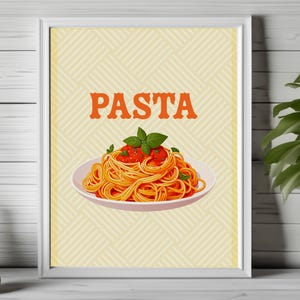 pasta wall art, art for kitchen, foodie art print, retro pasta poster, vintage kitchen print,  whimsical kitchen decor, spaghetti print 196